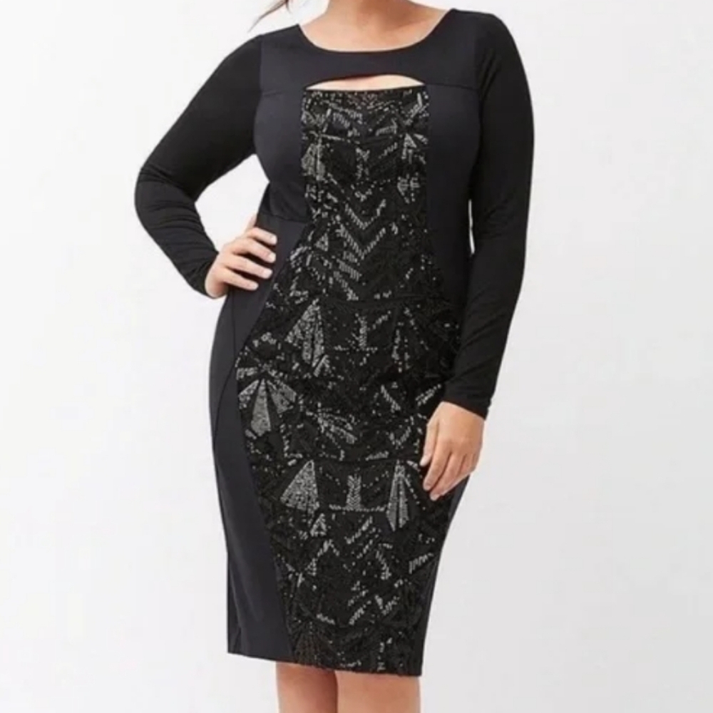 Lane Bryant Romantic Party black sequin bodycon NWT size 16 dress